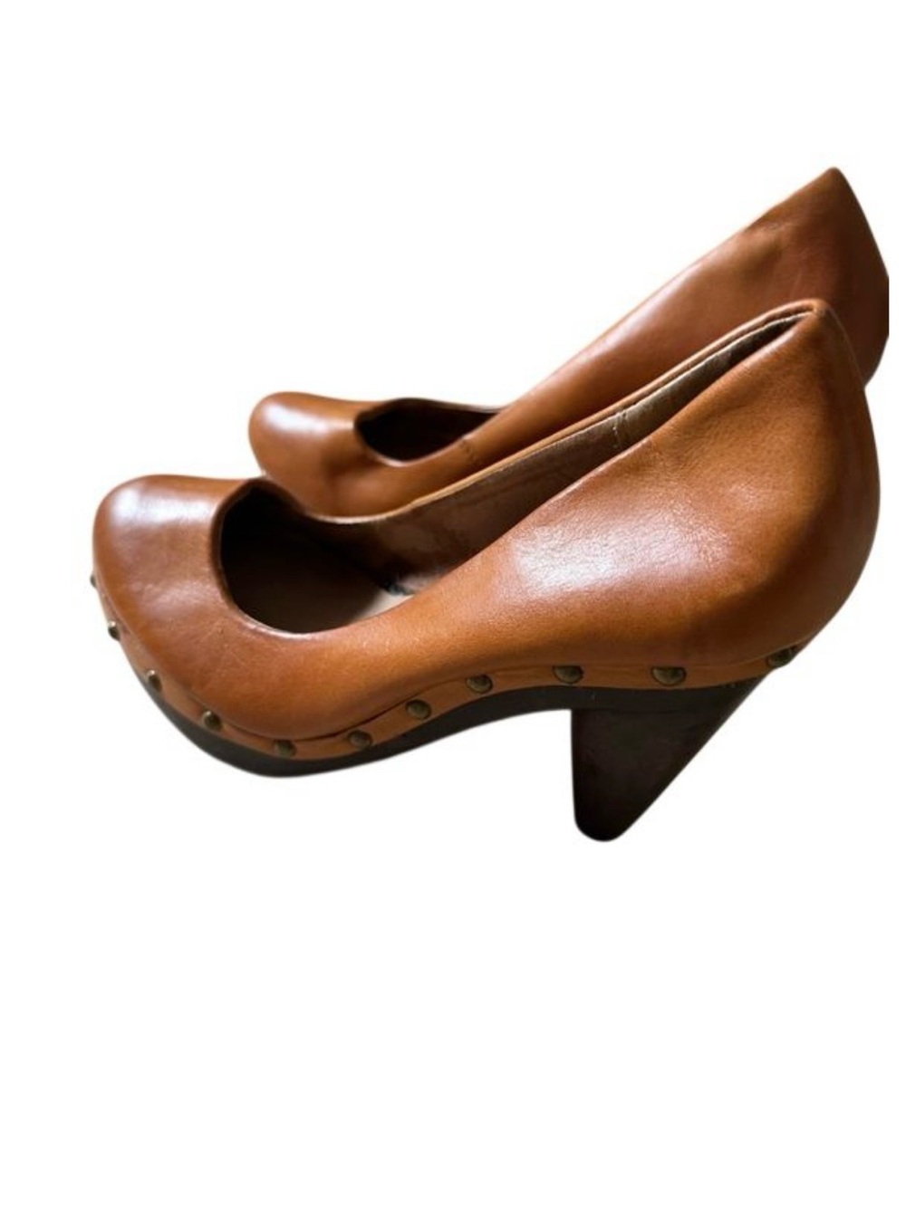 Seychelles Cognac Leather Studded Platform Pumps